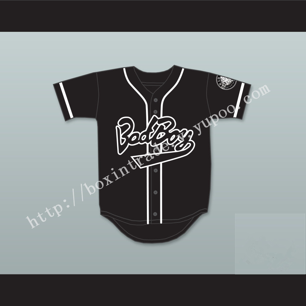 Biggie Smalls 10 Bad Boy Black Baseball Jersey with 20 Years Patch