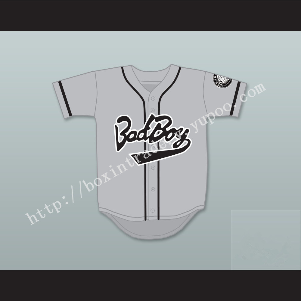 Biggie Smalls 10 Bad Boy Gray Baseball Jersey with 20 Years Patch