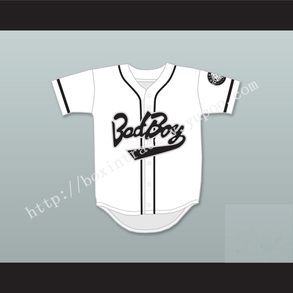 Biggie Smalls 10 Bad Boy White Baseball Jersey with 20 Years Patch