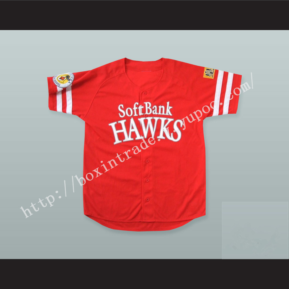 Fukuoka SoftBank Hawks Red Baseball Jersey with Patches