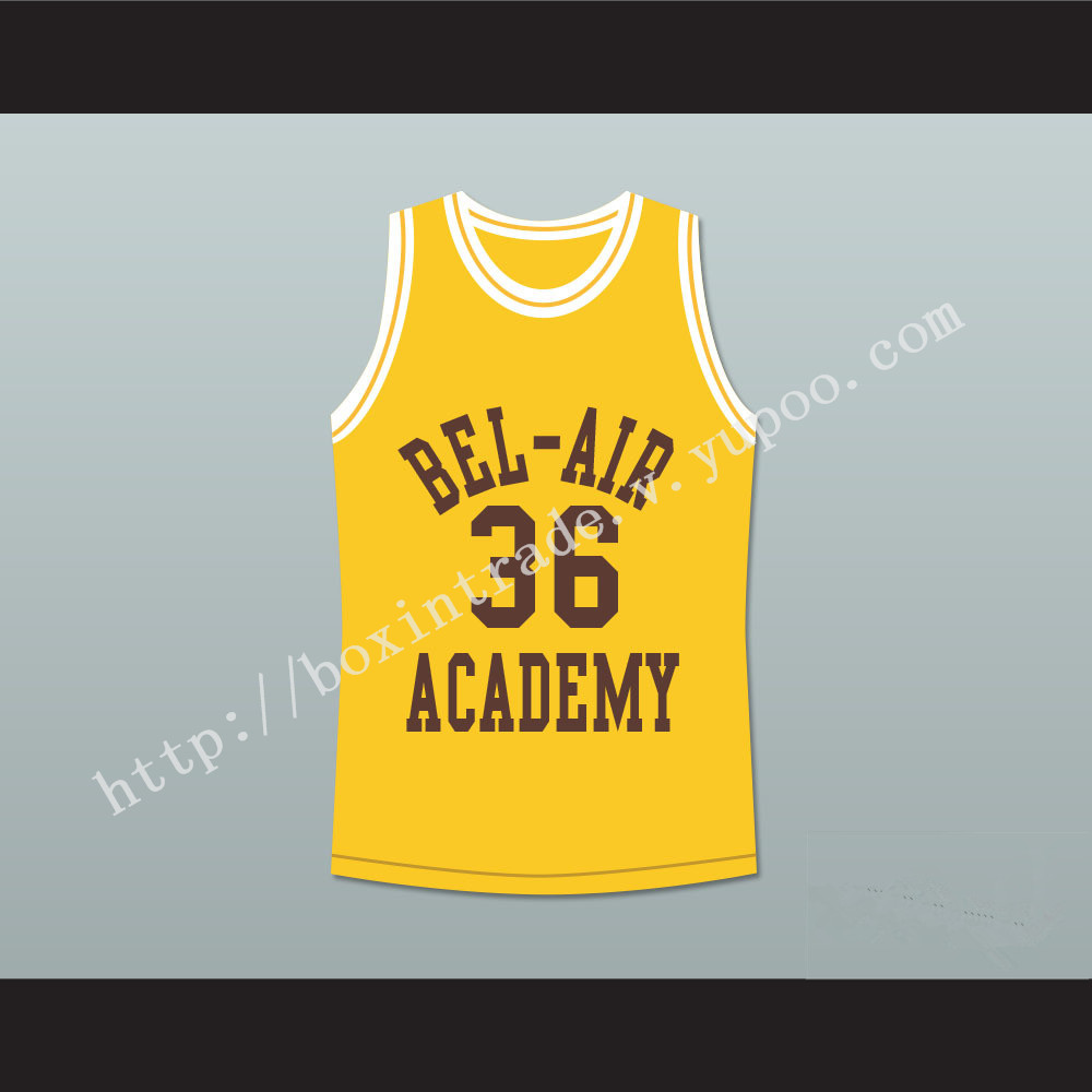 The Fresh Prince of Bel-Air Jazzy Jeff 36 Jazz Bel-Air Academy Yellow Basketball Jersey