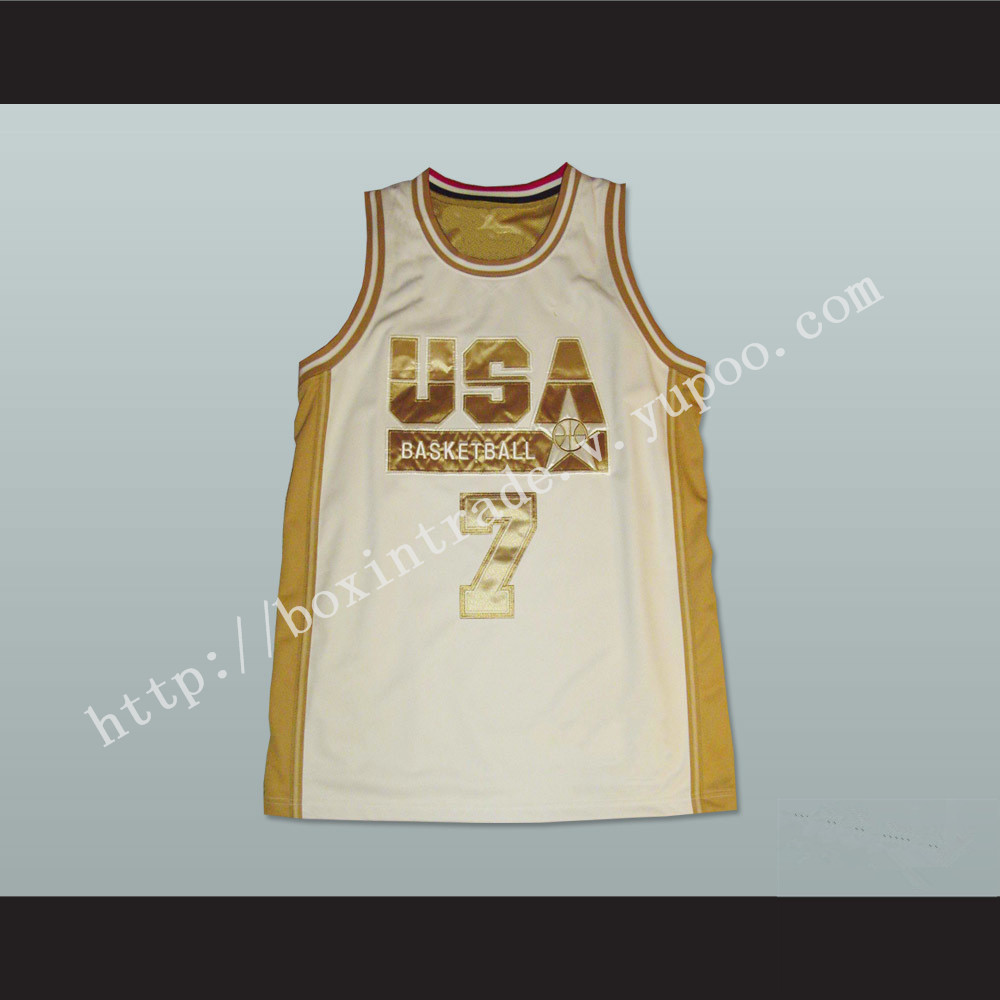 Larry Bird USA White and Gold Basketball Jersey NEW Stitch Sewn