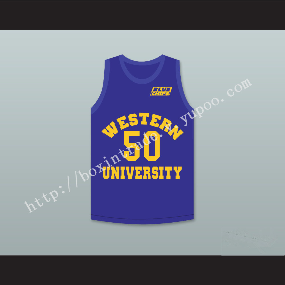 Shaq Neon Boudeaux 50 Western University Blue Basketball Jersey with Blue Chips Patch