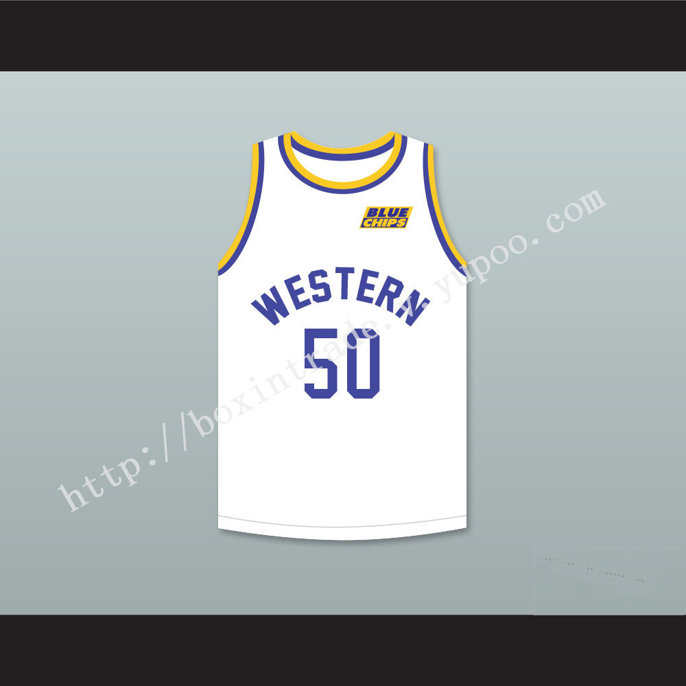 Shaq Neon Boudeaux 50 Western University White Basketball Jersey with Blue Chips Patch