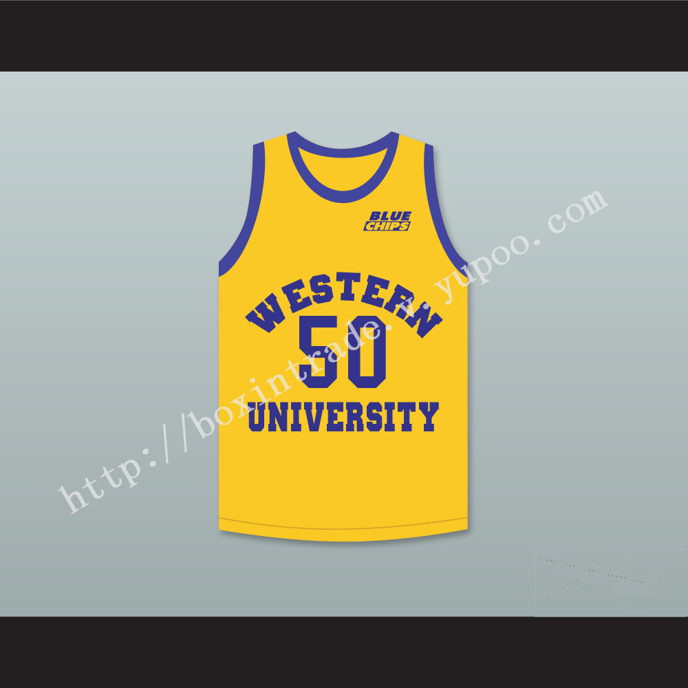 Shaq Neon Boudeaux 50 Western University Yellow Basketball Jersey with Blue Chips Patch