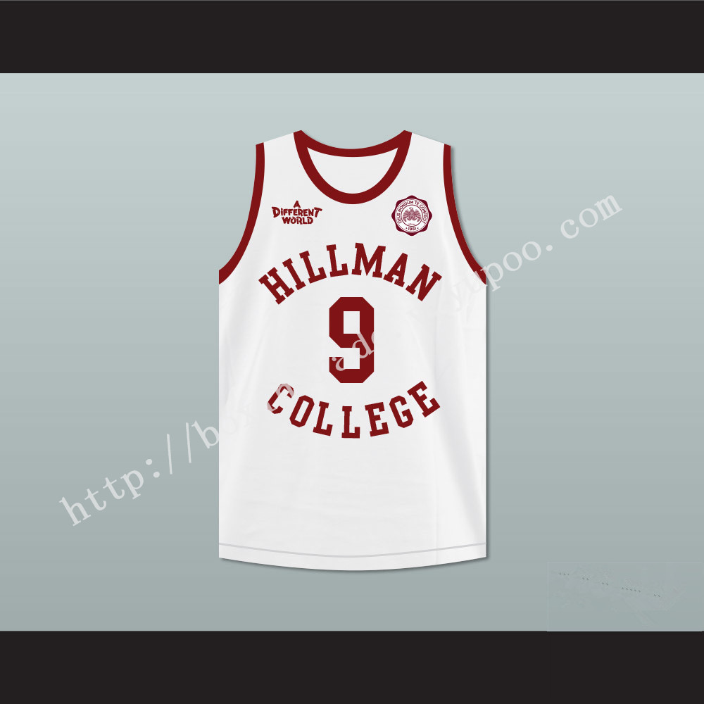 Dwayne Wayne 9 Hillman College White Basketball Jersey with Eagle Patch A Different World