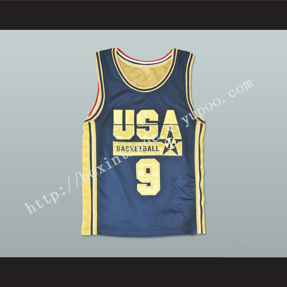 Michael Jordan 9 USA Blue and Gold Basketball Jersey