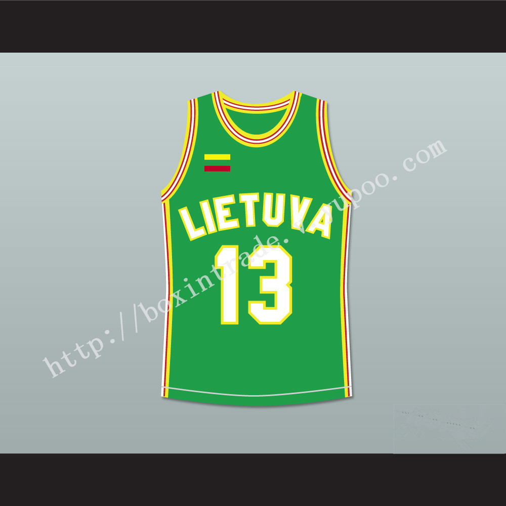 Sarunas Marciulionis 13 Lithuania Basketball Jersey Green Stitch Sewn