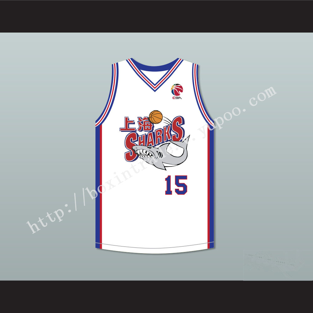 Yao Ming 15 Shanghai Sharks White Basketball Jersey with CBA Patch