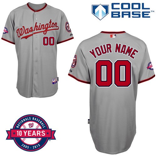 Washington Nationals Away Custom 10th Patch Big And Tall Jersey - Gray