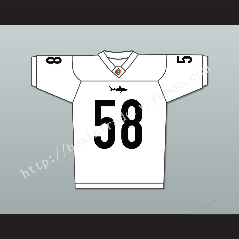 Luther 'Shark' Lavay 58 Miami Sharks White Football Jersey Any Given Sunday Includes AFFA Patch