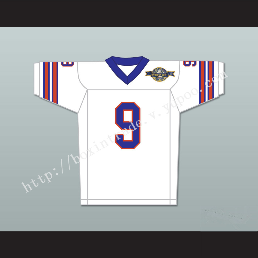 Bobby Boucher 9 Mud Dogs Away Football Jersey with Bourbon Bowl Patch