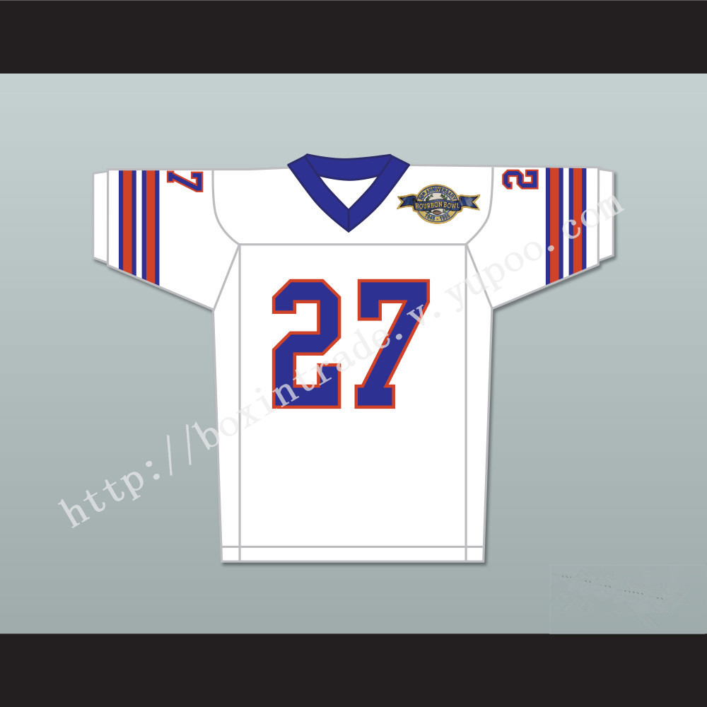 Casey Bugge 27 Mud Dogs Away Football Jersey with Bourbon Bowl Patch