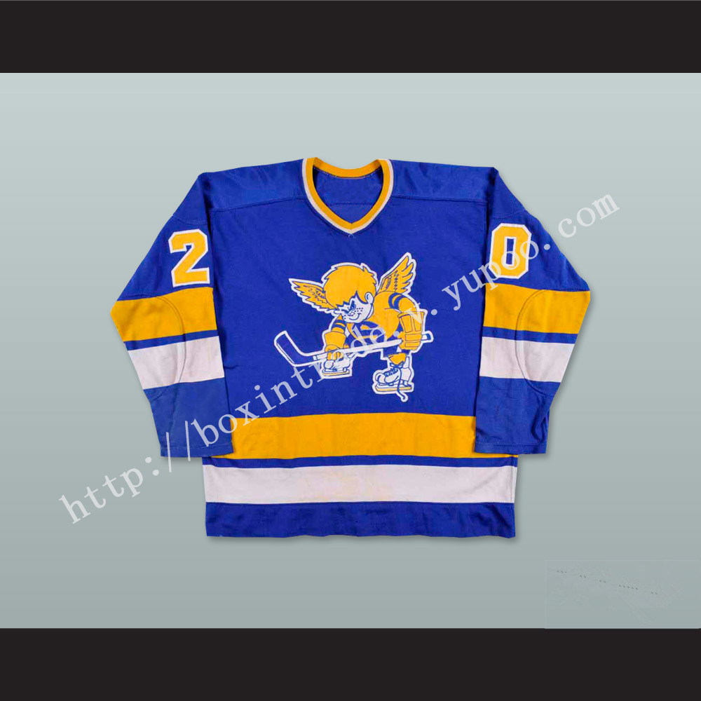 WHA 1974-75 Minnesota Fighting Saints Jack Carlson 20 Blue Hockey Jersey