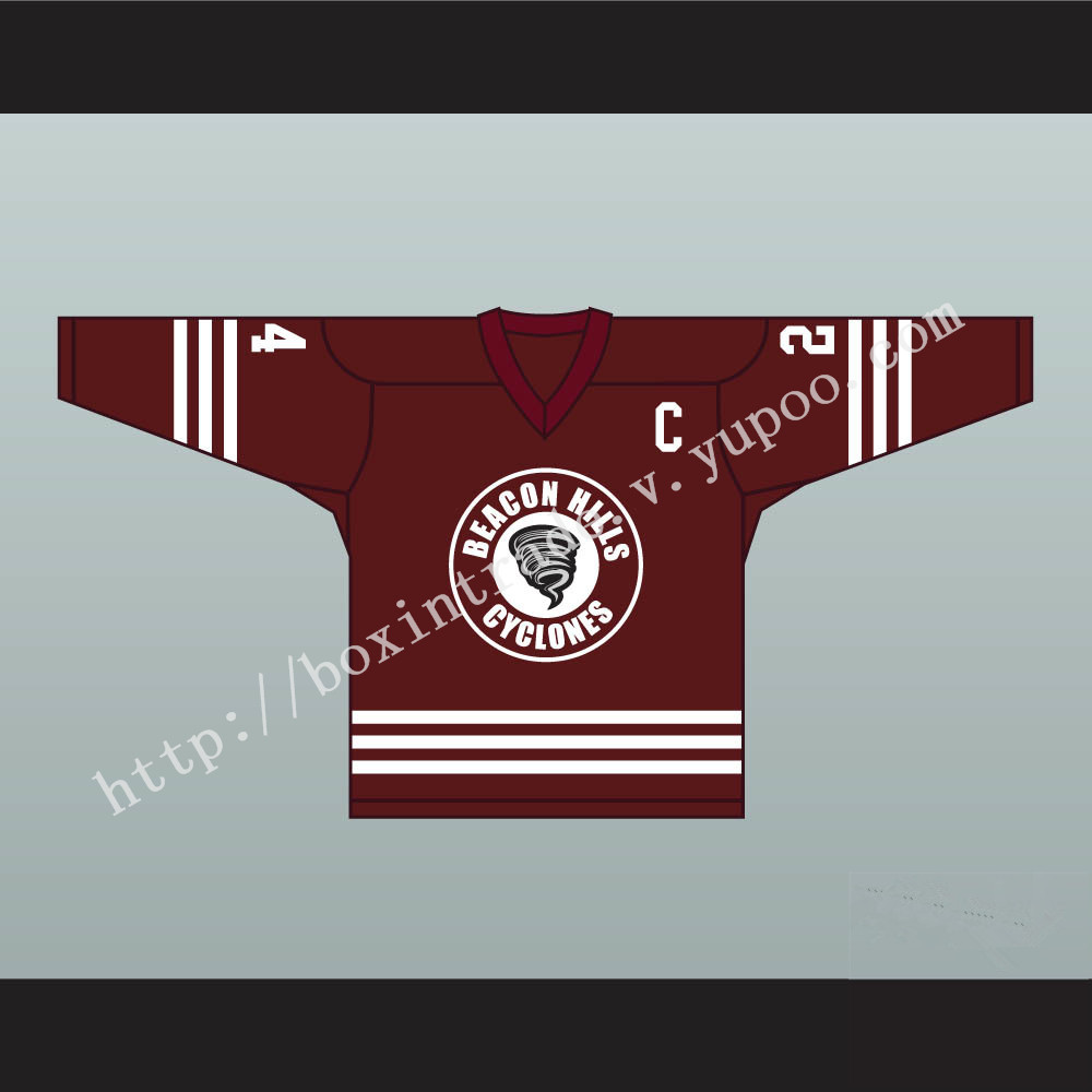 Stiles Stilinski 24 Beacon Hills Cyclones Hockey Jersey Teen Wolf TV Series Maroon