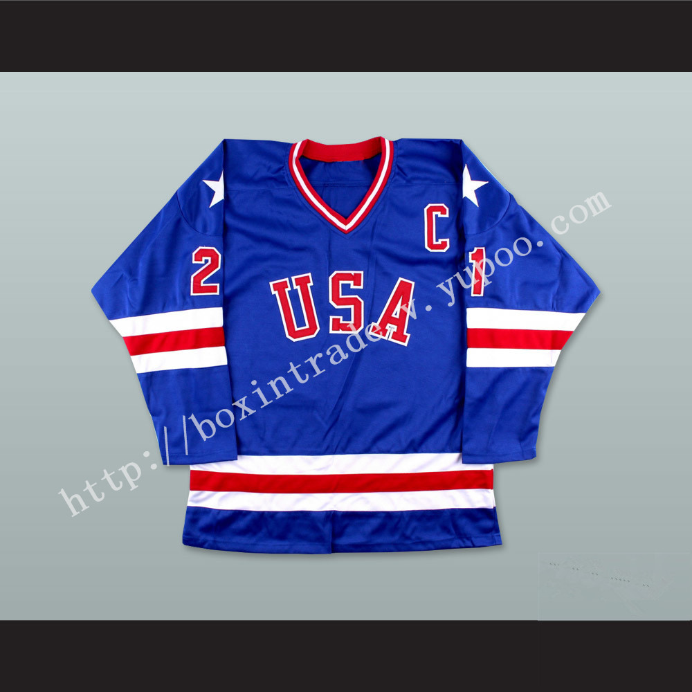 Mike Eruzione 21 USA Blue Hockey Jersey