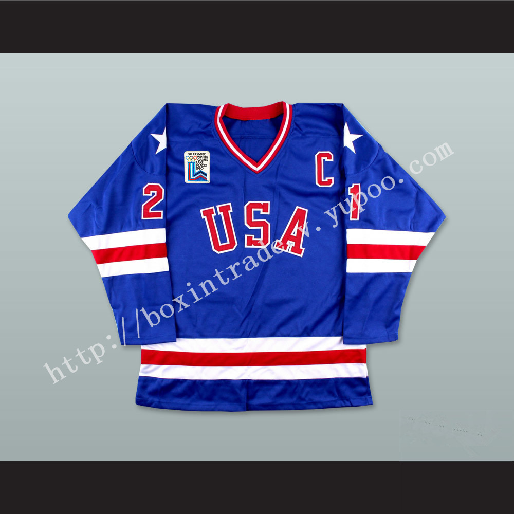 Mike Eruzione 21 USA Blue Hockey Jersey with Patch