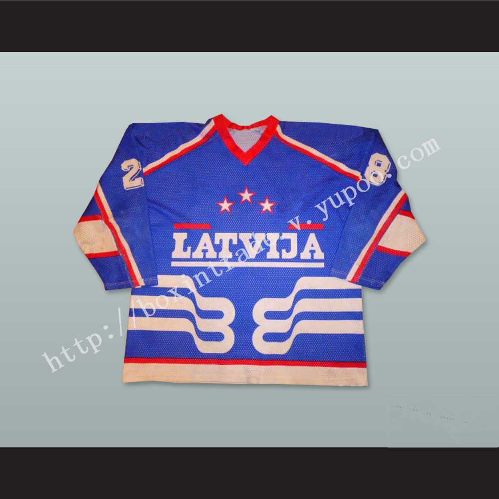 Latvija 28 Blue Hockey Jersey