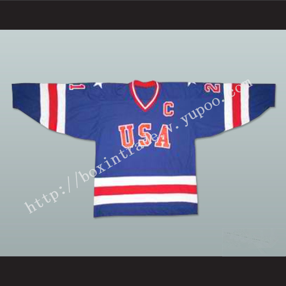 Mike Eruzione 21 Team USA Blue Hockey Jersey