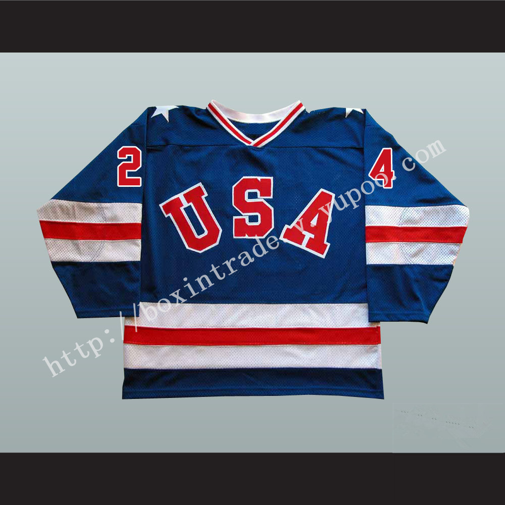 1980 Miracle On Ice Team USA Rob McClanahan 24 Hockey Jersey Blue