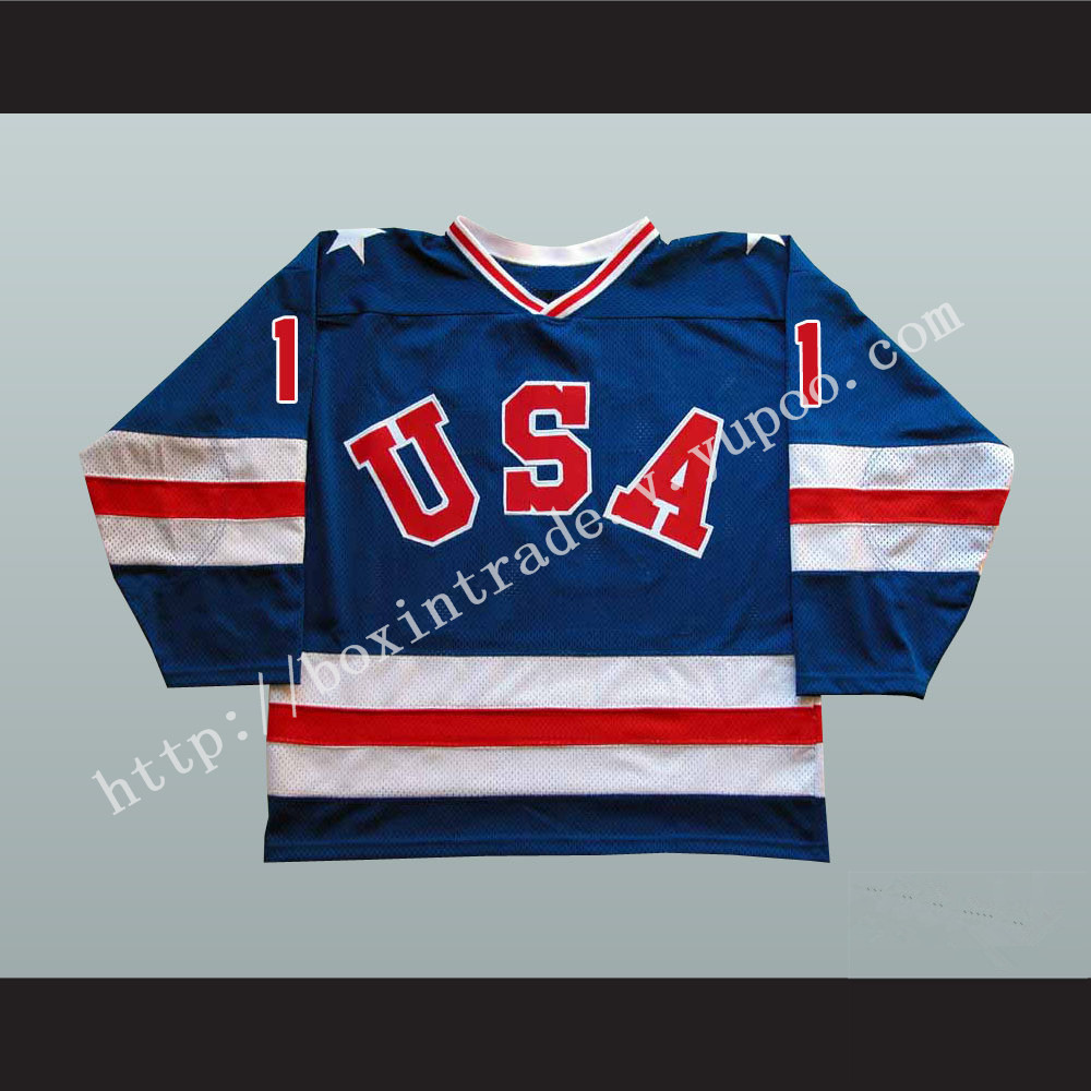 1980 Miracle On Ice Team USA Steve Christoff 11 Hockey Jersey Blue