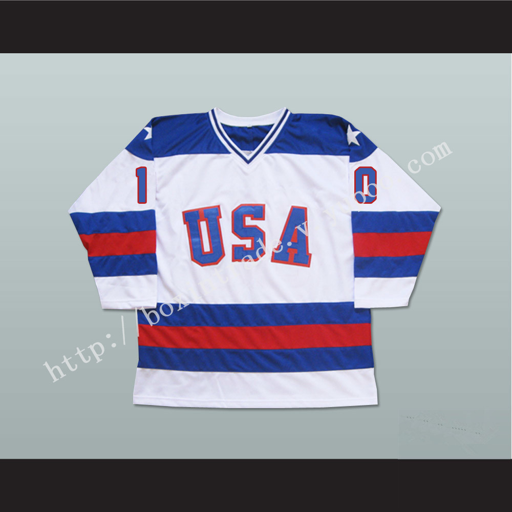 1980 Miracle On Ice Team USA Mark Johnson 10 Hockey Jersey White