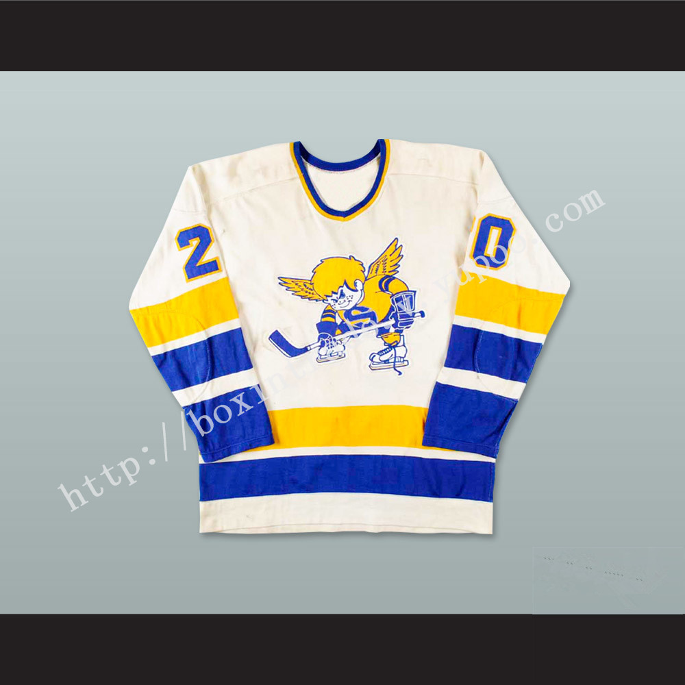 WHA 1975-76 Minnesota Fighting Saints Jack Carlson 20 White Hockey Jersey