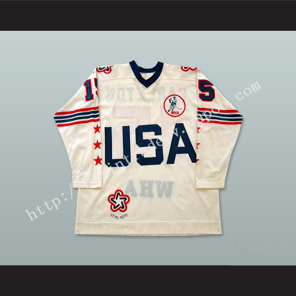 WHA 1975-76 Wayne Carleton 15 All Star White Hockey Jersey