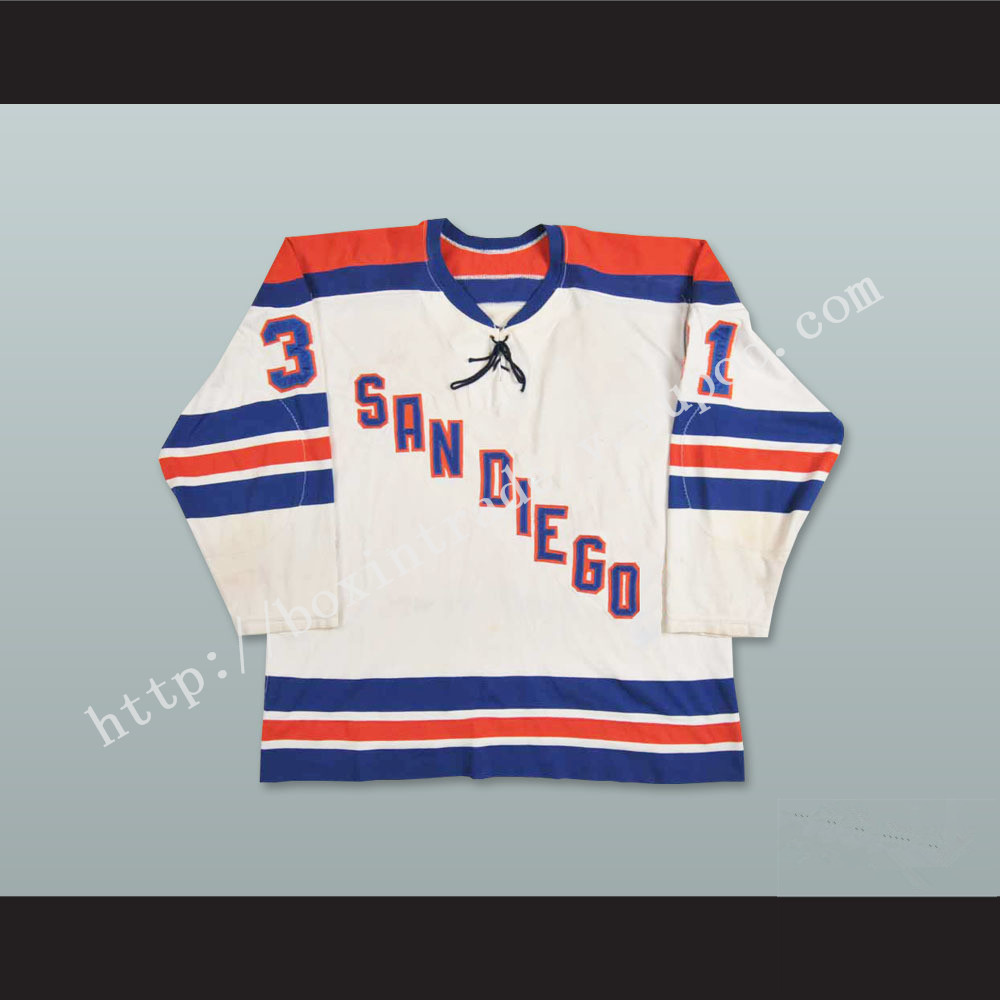 WHA 1975-76 San Diego Mariners Ernie Wakely 31 Home Hockey Jersey