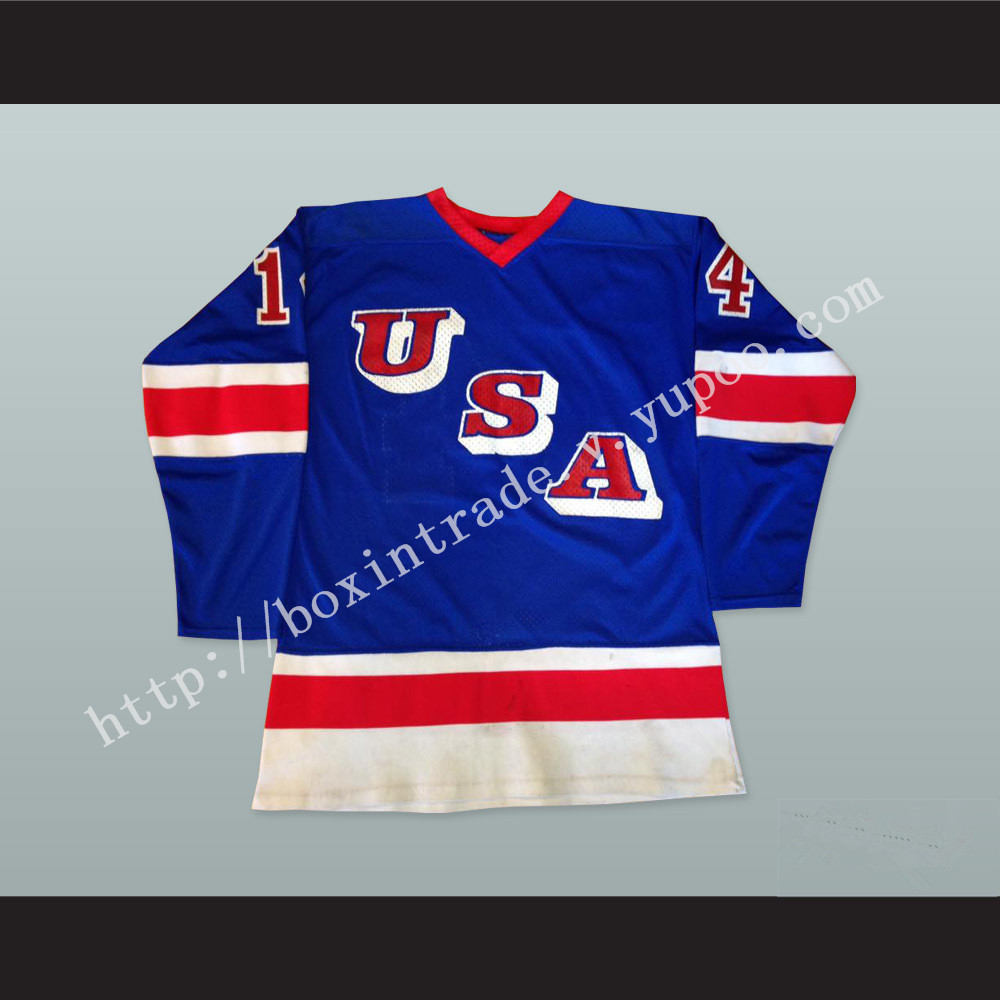 1980 Ralph Cox 14 USA Blue Hockey Jersey