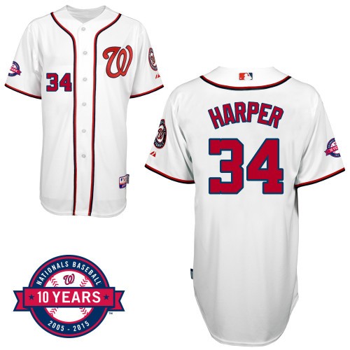 Bryce Harper Washington Nationals #34 Home 10th Patch Big And Tall Cool Base Jersey - White