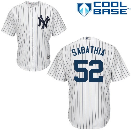 CC Sabathia New York Yankees #52 Home Big And Tall Cool Base Jersey - White