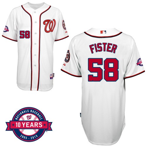 Doug Fister Washington Nationals #58 Home 10th Patch Big And Tall Cool Base Jersey - White