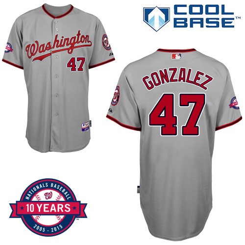 Gio Gonzalez Washington Nationals #47 Away 10th Patch Big And Tall Cool Base Jersey - Gray