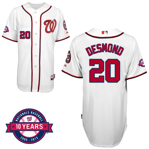 Ian Desmond Washington Nationals #20 Home 10th Patch Big And Tall Cool Base Jersey - White