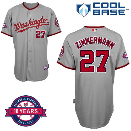 Jordan Zimmermann Washington Nationals #27 Away 10th Patch Big And Tall Cool Base Jersey - Gray