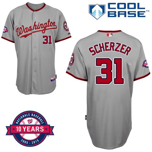 Max Scherzer Washington Nationals #31 Away 10th Patch Big And Tall Cool Base Jersey - Gray