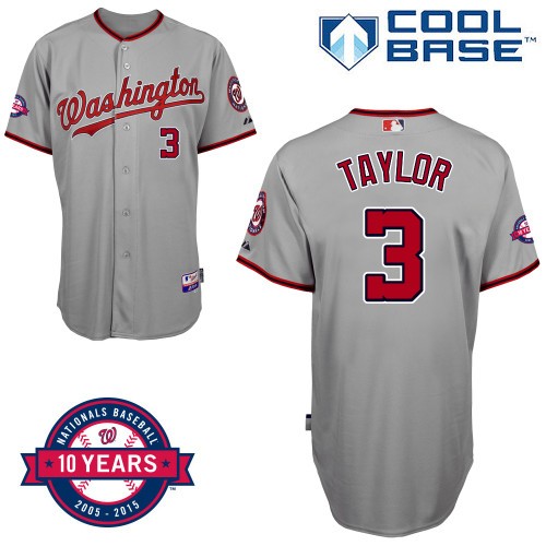 Michael Taylor Washington Nationals #3 Away 10th Patch Big And Tall Cool Base Jersey - Gray