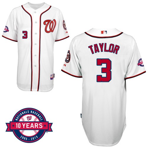 Michael Taylor Washington Nationals #3 Home 10th Patch Big And Tall Cool Base Jersey - White