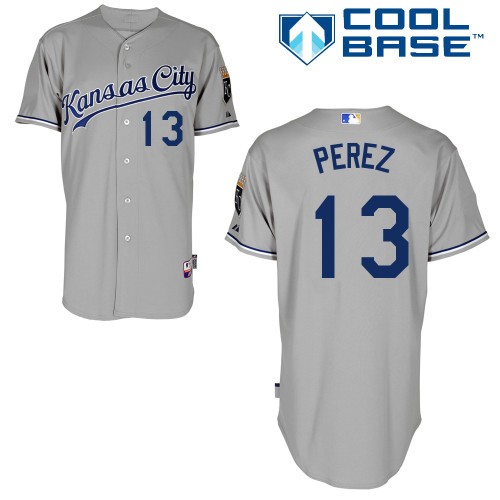 Salvador Perez Kansas City Royals #13 Away Big And Tall Cool Base Jersey - Gray