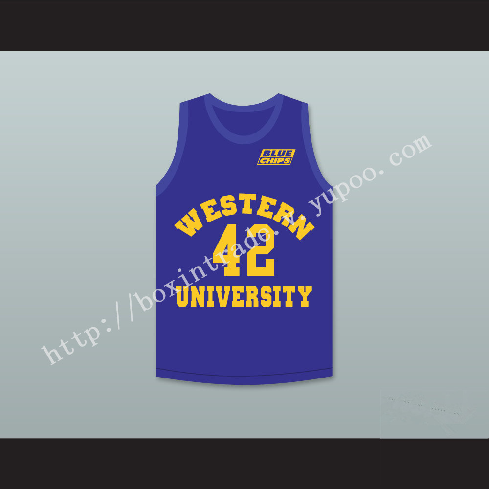 Matt Nover Ricky Roe 42 Western University Blue Basketball Jersey with Blue Chips Patch