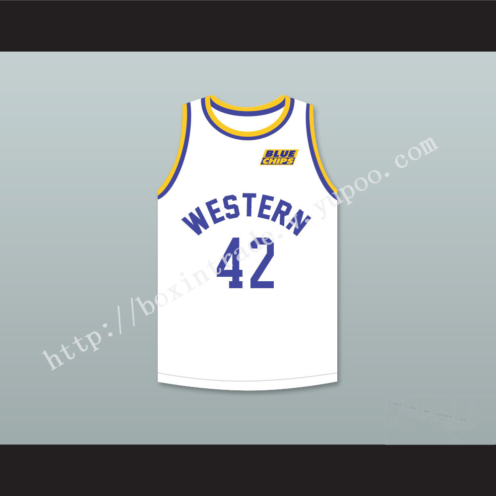 Matt Nover Ricky Roe 42 Western University White Basketball Jersey with Blue Chips Patch