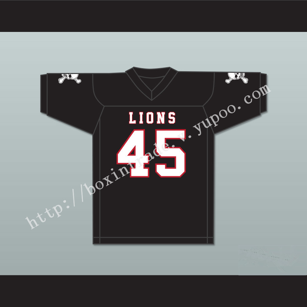 Caleb Grant 45 EMCC Lions Black Football Jersey Includes Patches