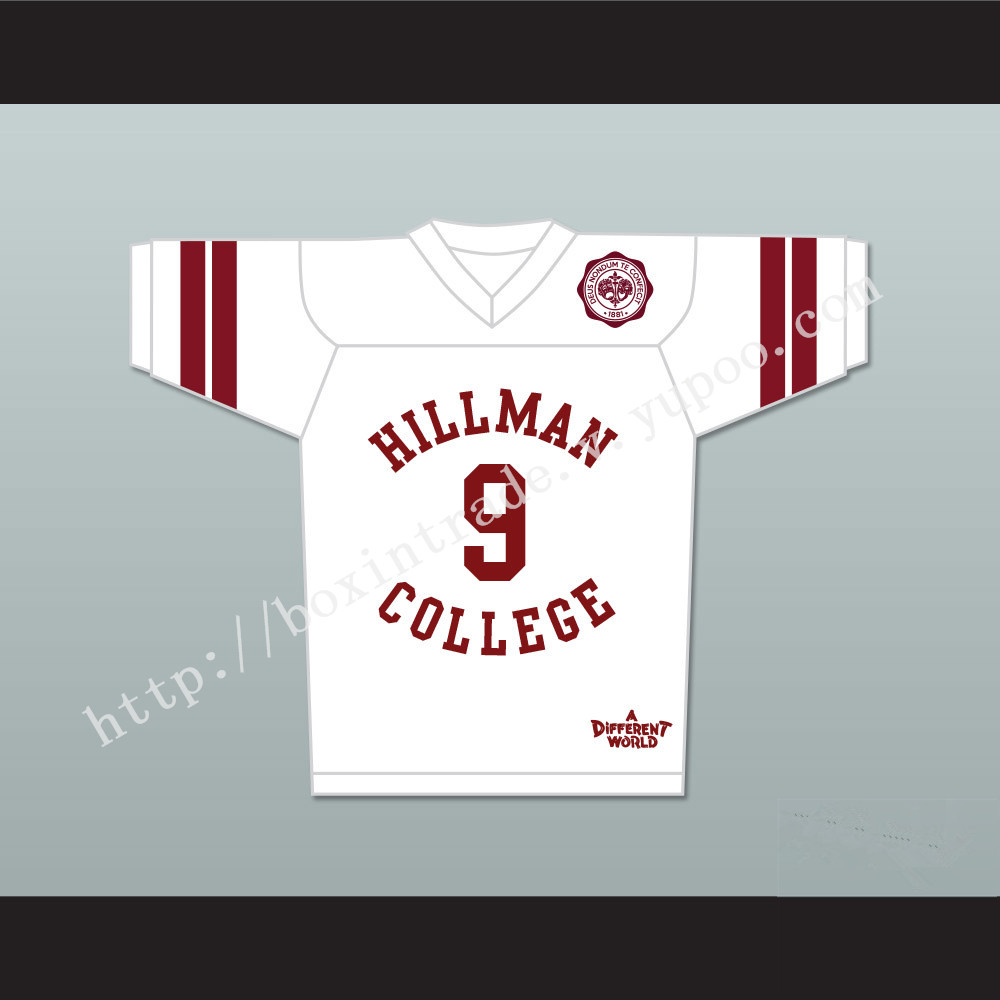 Dwayne Wayne 9 Hillman College White Football Jersey with Theater Patch A Different World