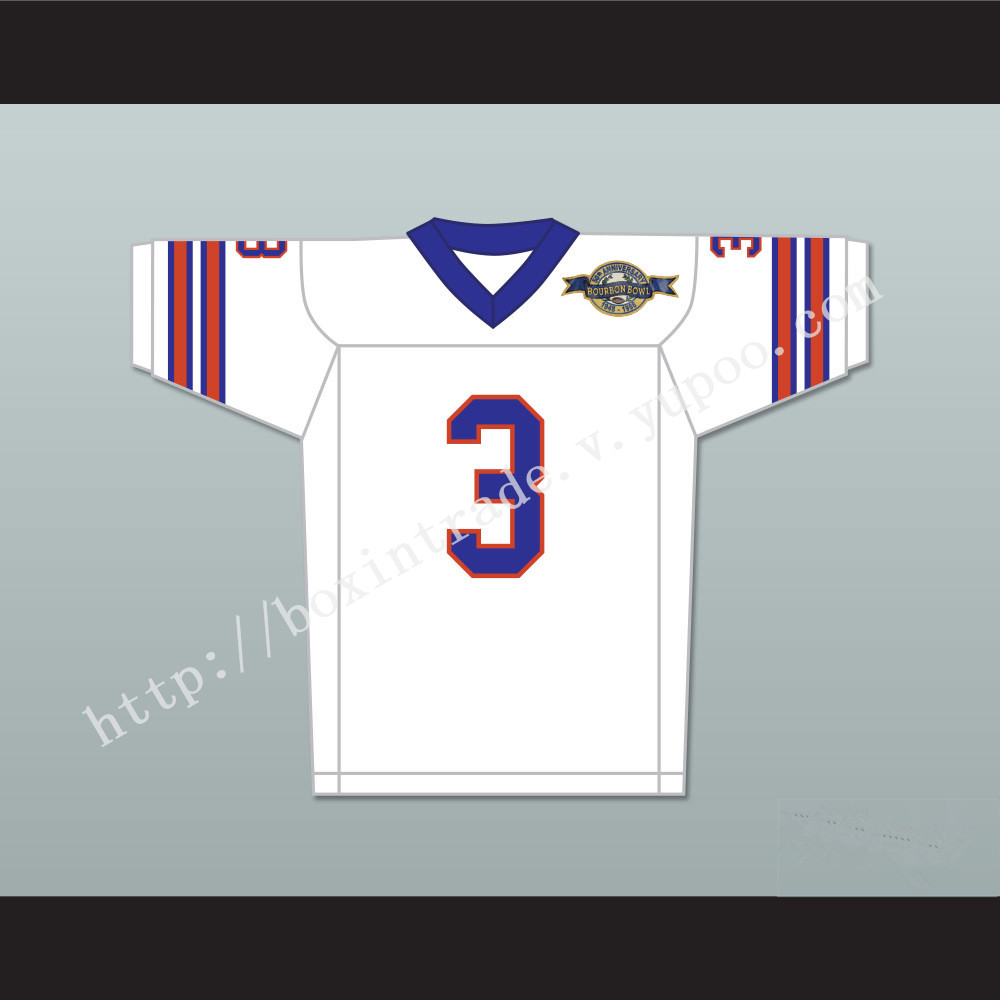 Derek Wallace 3 Mud Dogs Away Football Jersey with Bourbon Bowl Patch