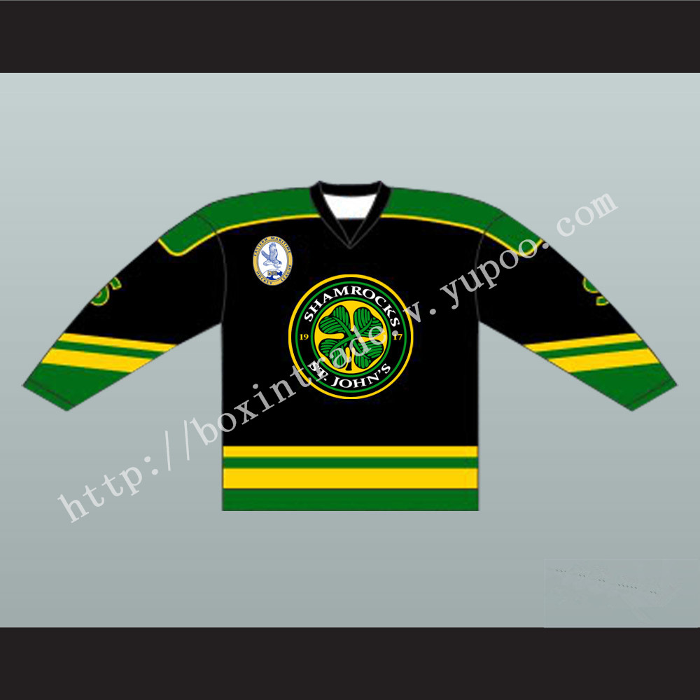 Ross The Boss Rhea St John's Shamrocks Black Hockey Jersey with EMHL Patch Goon