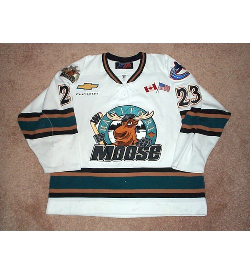 Custom 2001 02 AHL Manitoba Moose 23 Todd Warriner Hockey Jersey Home White