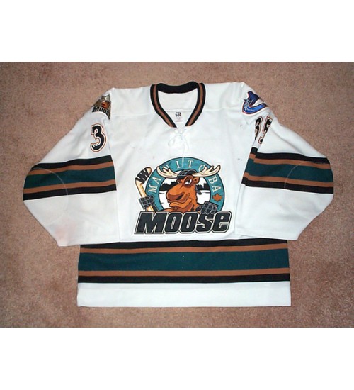 Custom 2002 03 AHL Manitoba Moose 35 Alex Auld Hockey Jersey Home White