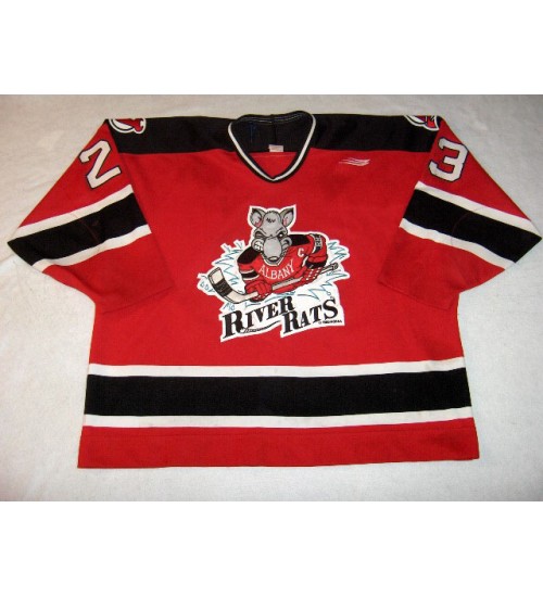 Custom AHL Albany River Rats 23 Rob Skrlac Jersey Home Red