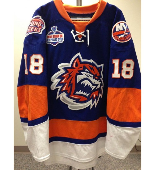 Custom AHL Bridgeport Sound Tigers Jersey Road Blue